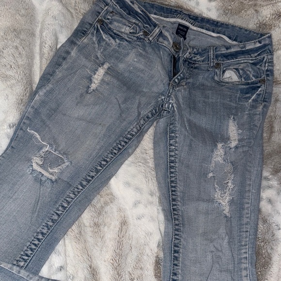 Vanity Light Blue Distressed Wide Leg Jeans - Picture 3 of 6